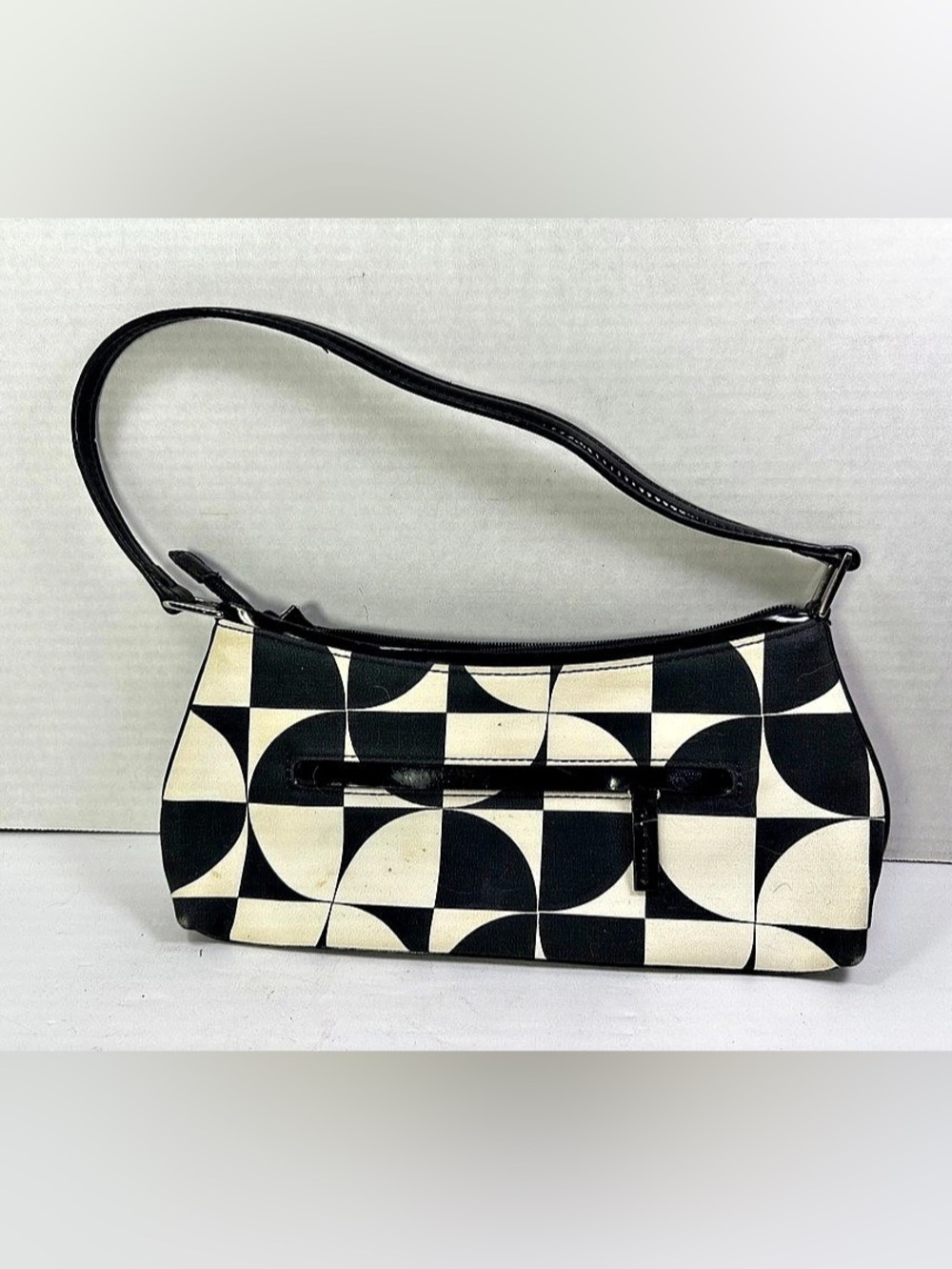 Nine West Geometric Over Shoulder Purse Bag Black Cream Full Zipper